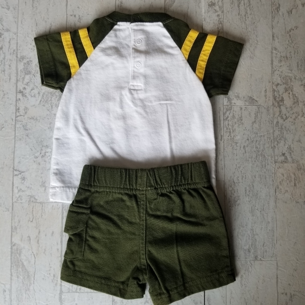 Born to Explore Carter's 3 mo olive green and yellow short/shirt set - Picture 5 of 16